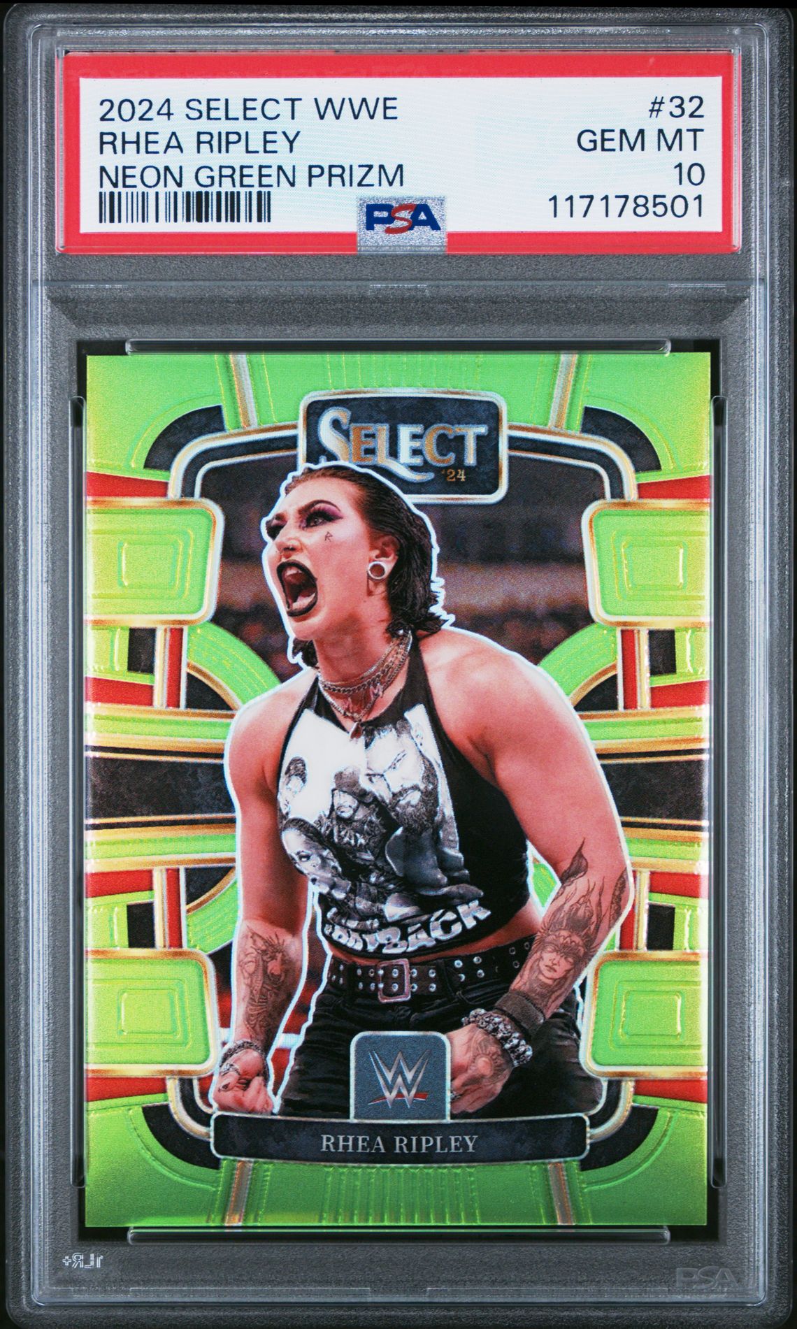 2024 Panini Select Wwe Rhea Ripley #32 (Neon Green Prizm) Gem Mt 10 front