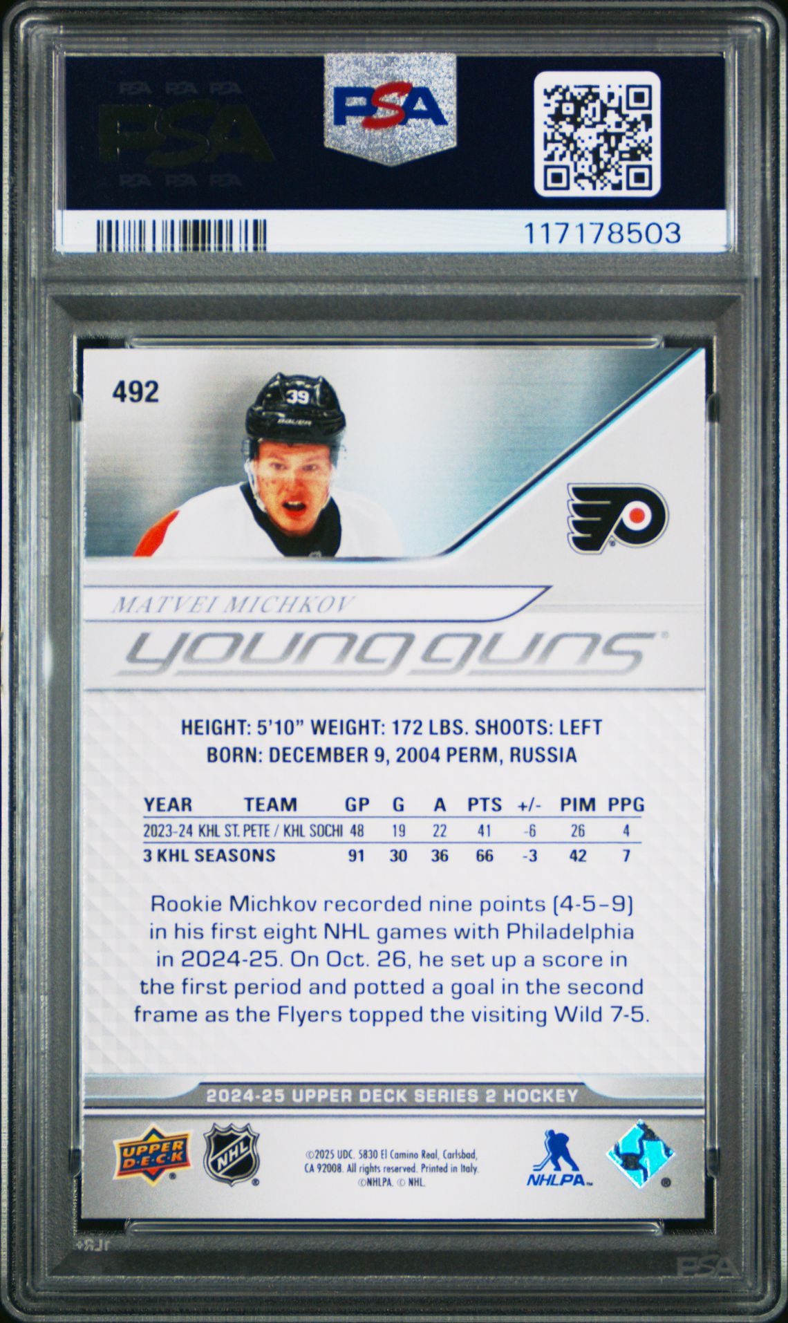 2024 Upper Deck Matvei Michkov #492 Mint 9 back