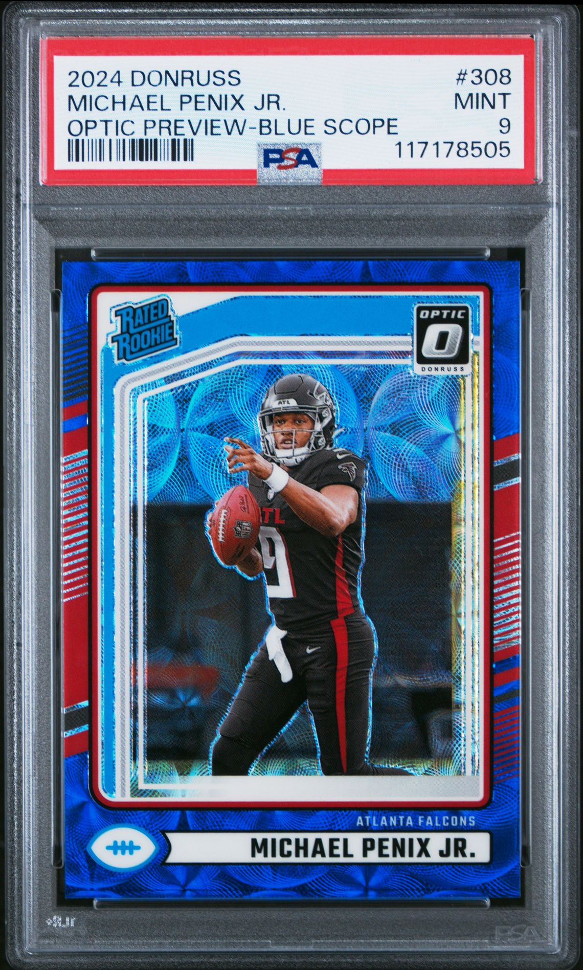 2024 Panini Donruss Michael Penix Jr. #308 (Optic Preview-Blue Scope) Mint 9 front