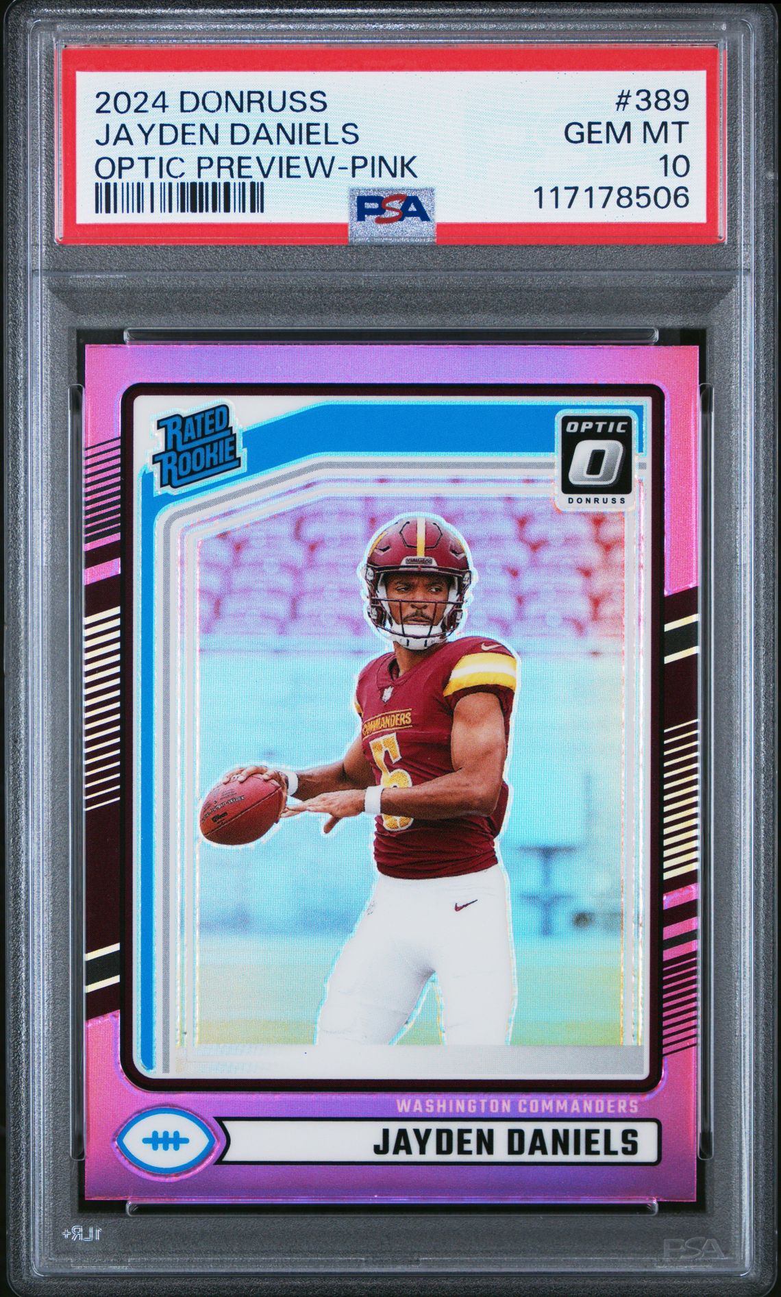 2024 Panini Donruss Jayden Daniels #389 (Optic Preview-Pink) Gem Mt 10 front