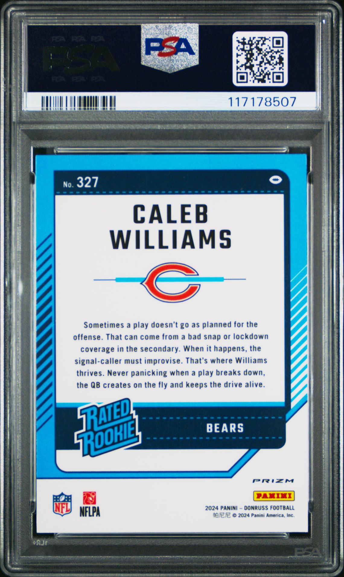 2024 Panini Donruss Caleb Williams #327 (Optic Preview-Pink) Mint 9 back