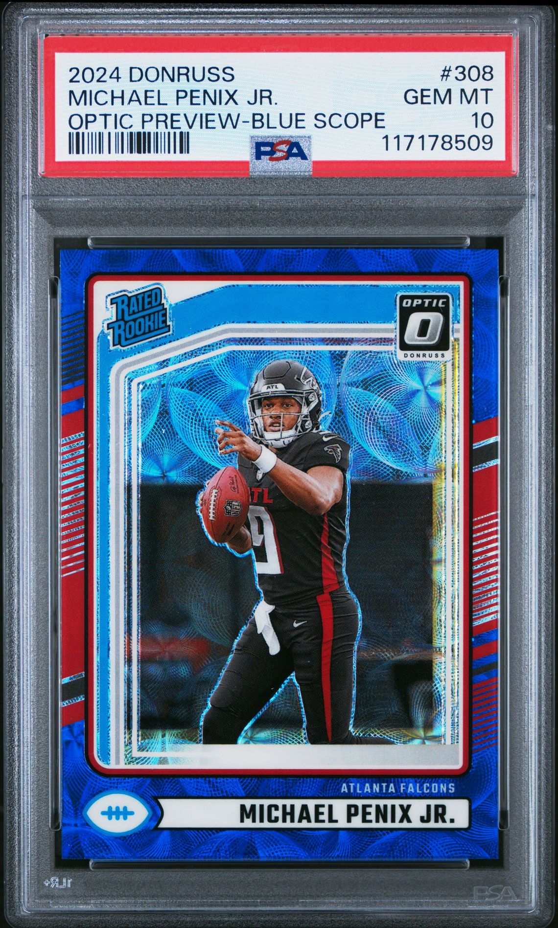 2024 Panini Donruss Michael Penix Jr. #308 (Optic Preview-Blue Scope) Gem Mt 10 front