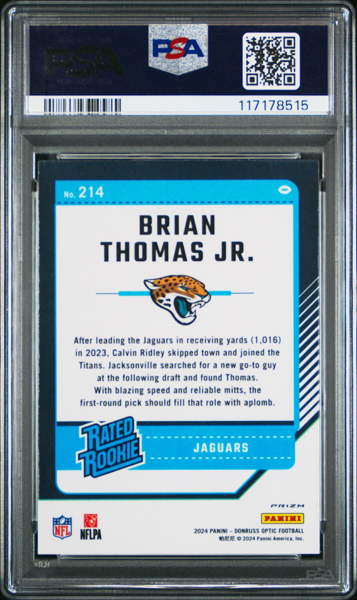 2024 Panini Donruss Optic Brian Thomas Jr. #214 (Stars) Gem Mt 10 back