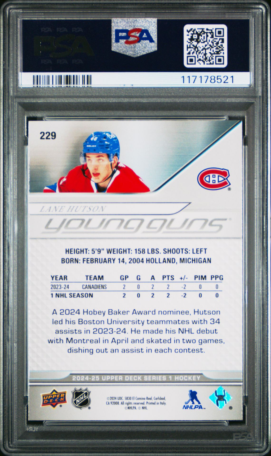 2024 Upper Deck Lane Hutson #229 Mint 9 back