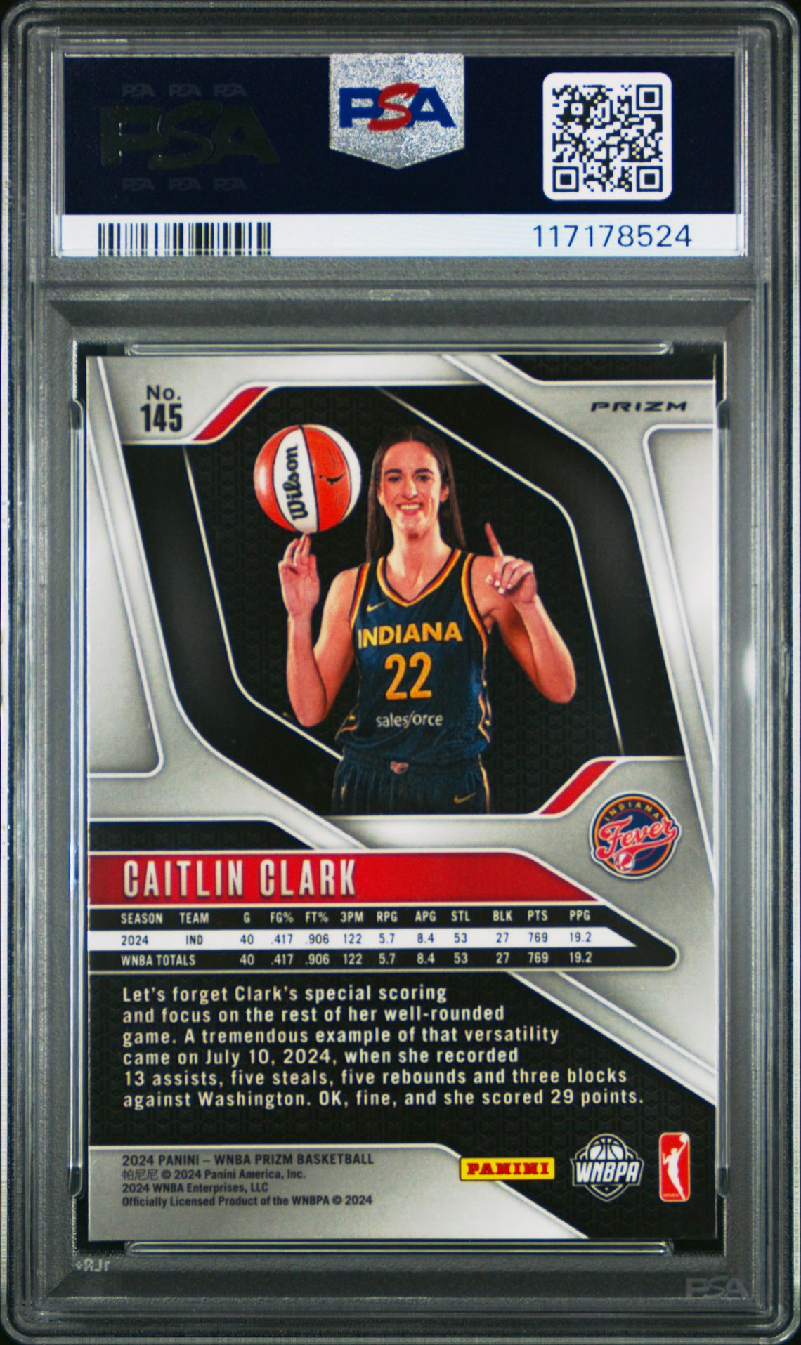 2024 Panini Prizm Wnba Caitlin Clark #145 (Orange Ice) Mint 9 back