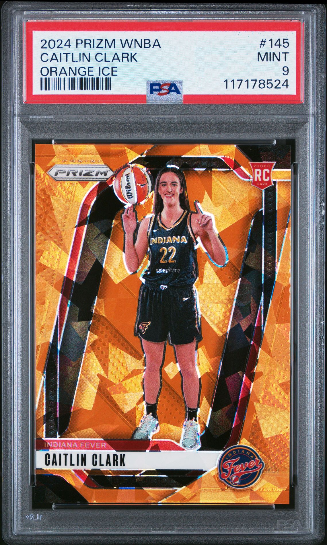 2024 Panini Prizm Wnba Caitlin Clark #145 (Orange Ice) Mint 9 front