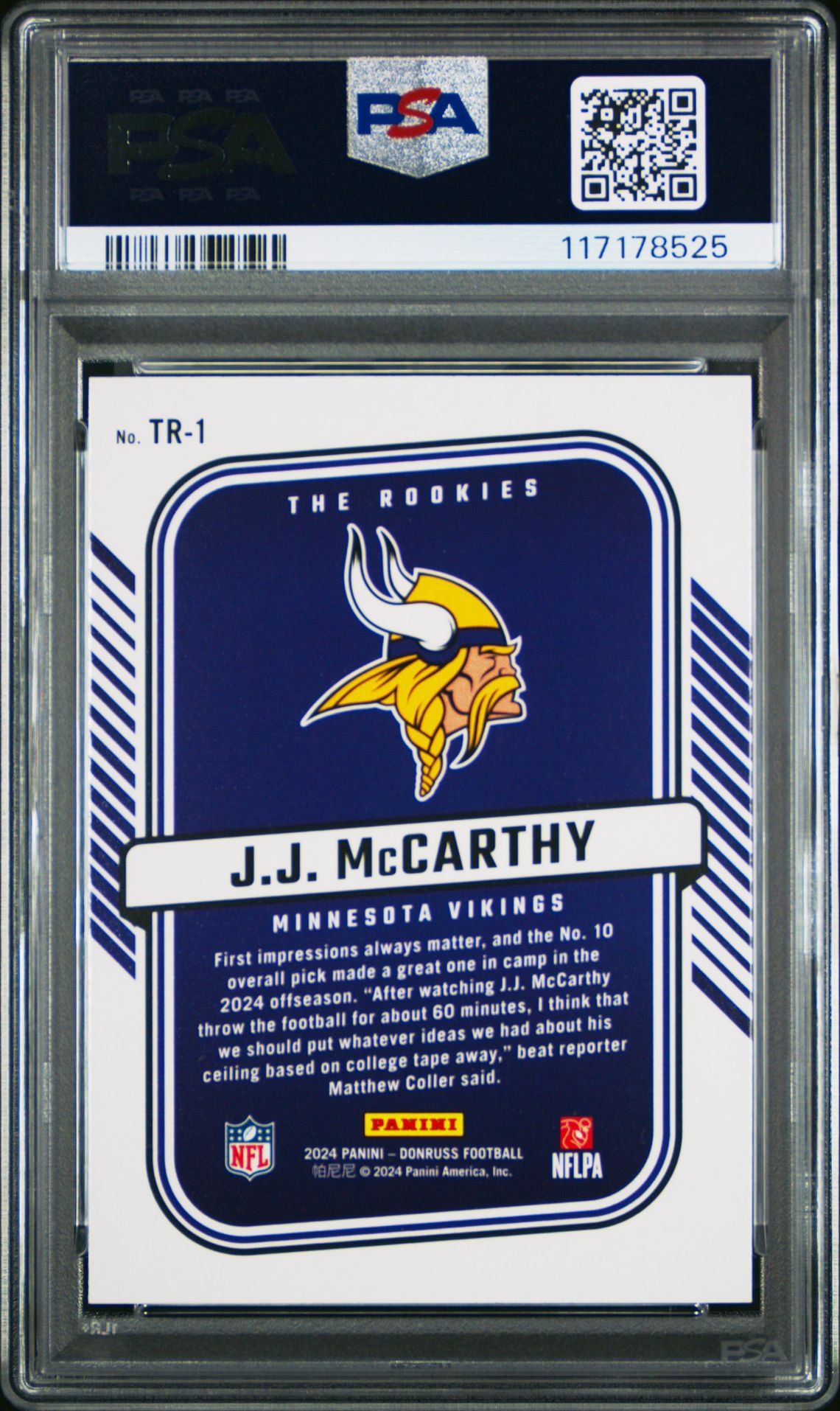 2024 Panini Donruss The Rookies Jj Mccarthy #Tr1 Gem Mt 10 back
