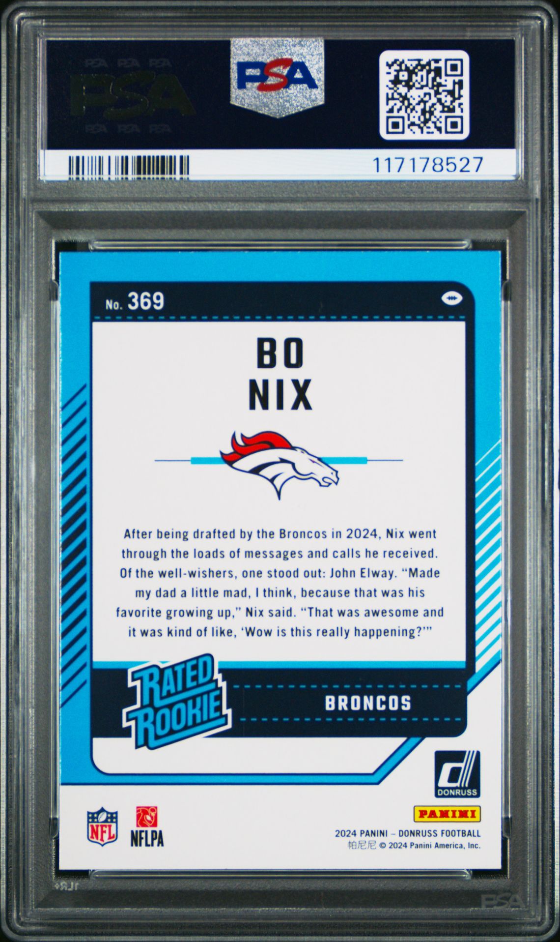 2024 Panini Donruss Bo Nix #369 Gem Mt 10 back