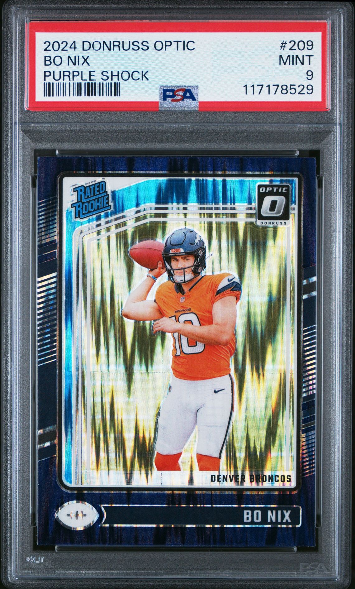 2024 Panini Donruss Optic Bo Nix #209 (Purple Shock) Mint 9 front