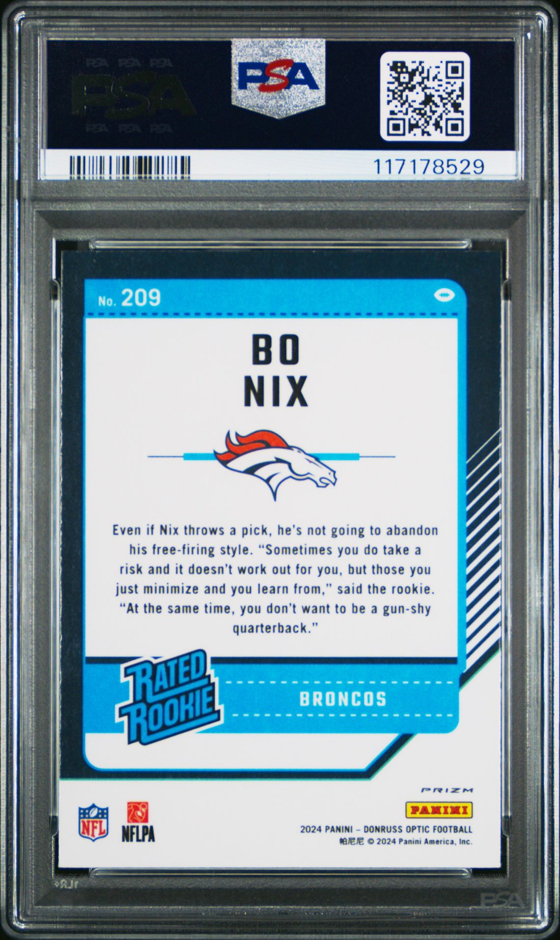 2024 Panini Donruss Optic Bo Nix #209 (Purple Shock) Mint 9 back