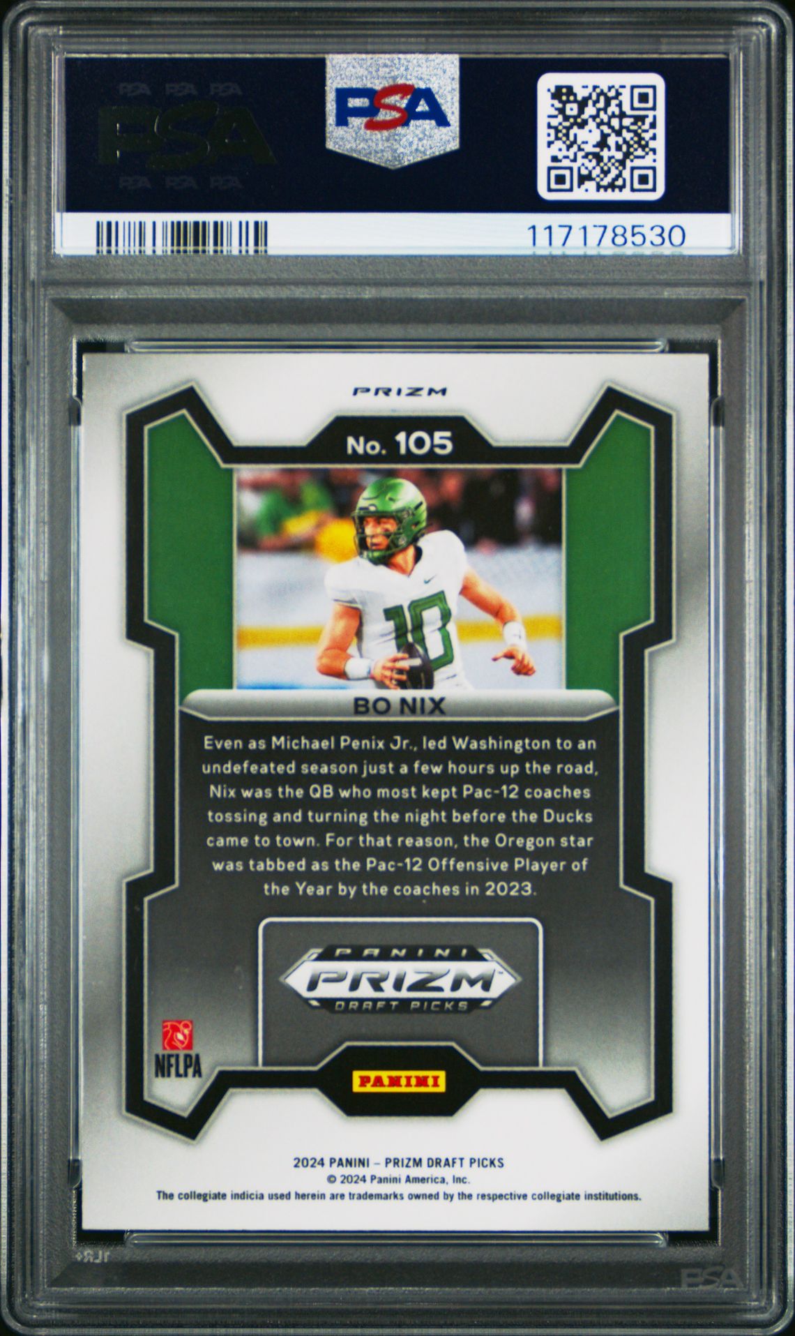 2024 Panini Prizm Draft Picks Bo Nix #105 (Silver Prizm) Mint 9 back