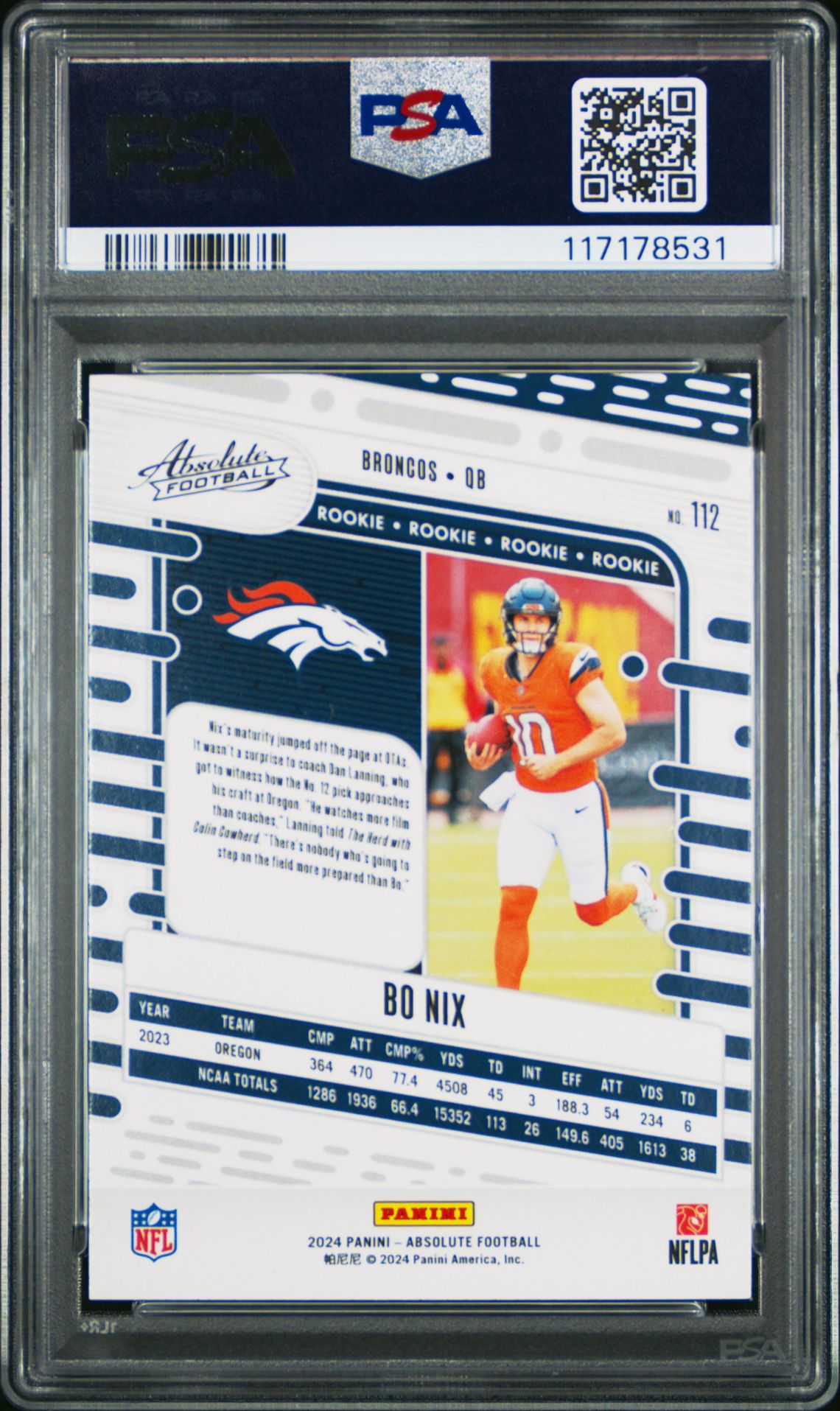 2024 Panini Absolute Bo Nix #112 Nm-Mt 8 back