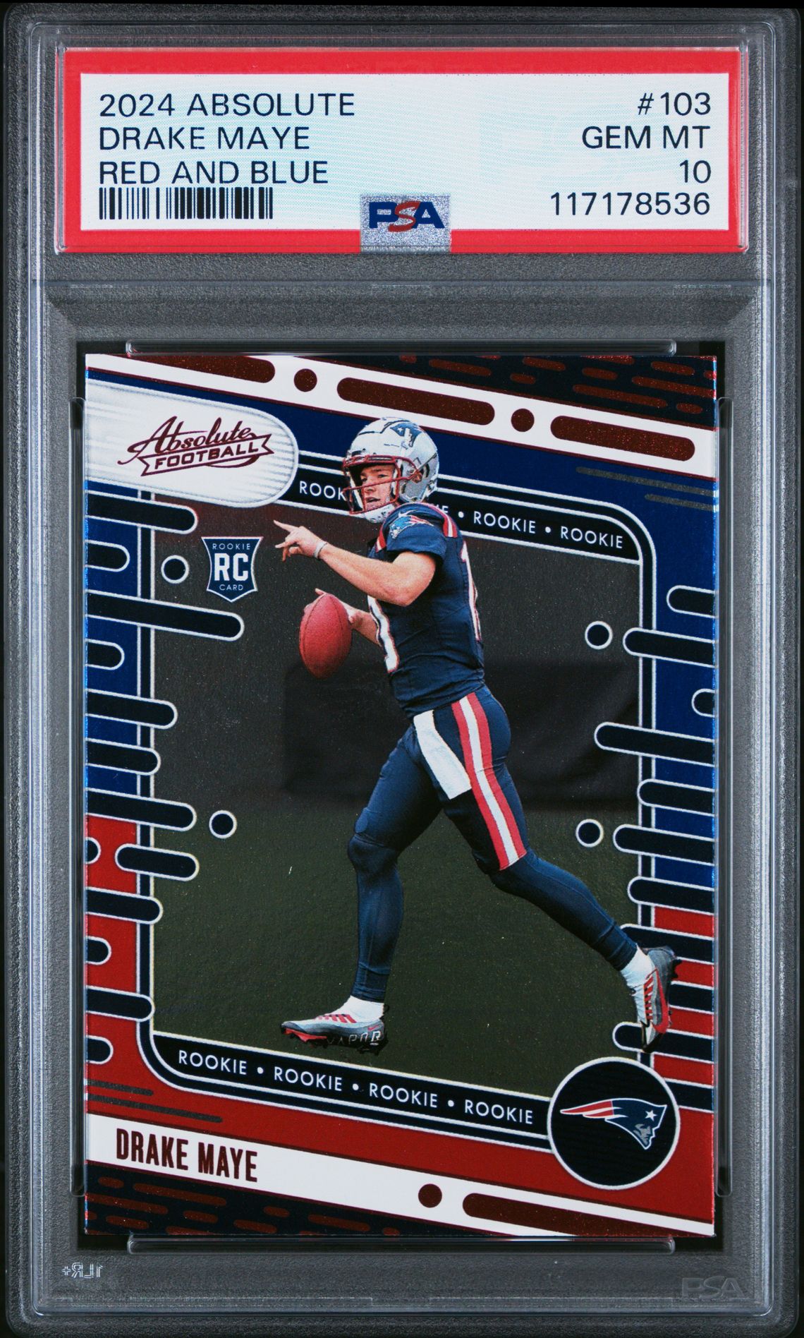 2024 Panini Absolute Drake Maye #103 (Red And Blue) Gem Mt 10 front