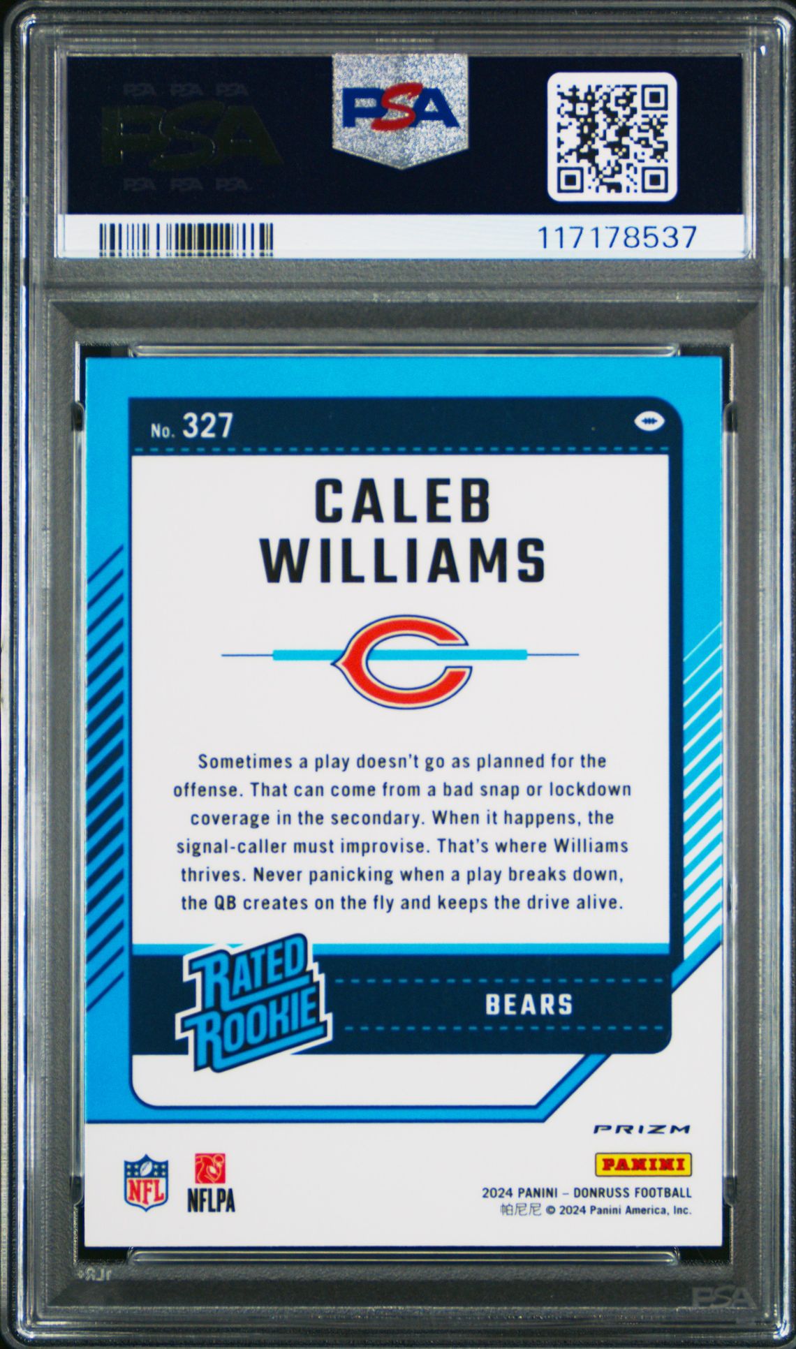 2024 Panini Donruss Caleb Williams #327 (Optic Preview-Red Pandora) Mint 9 back