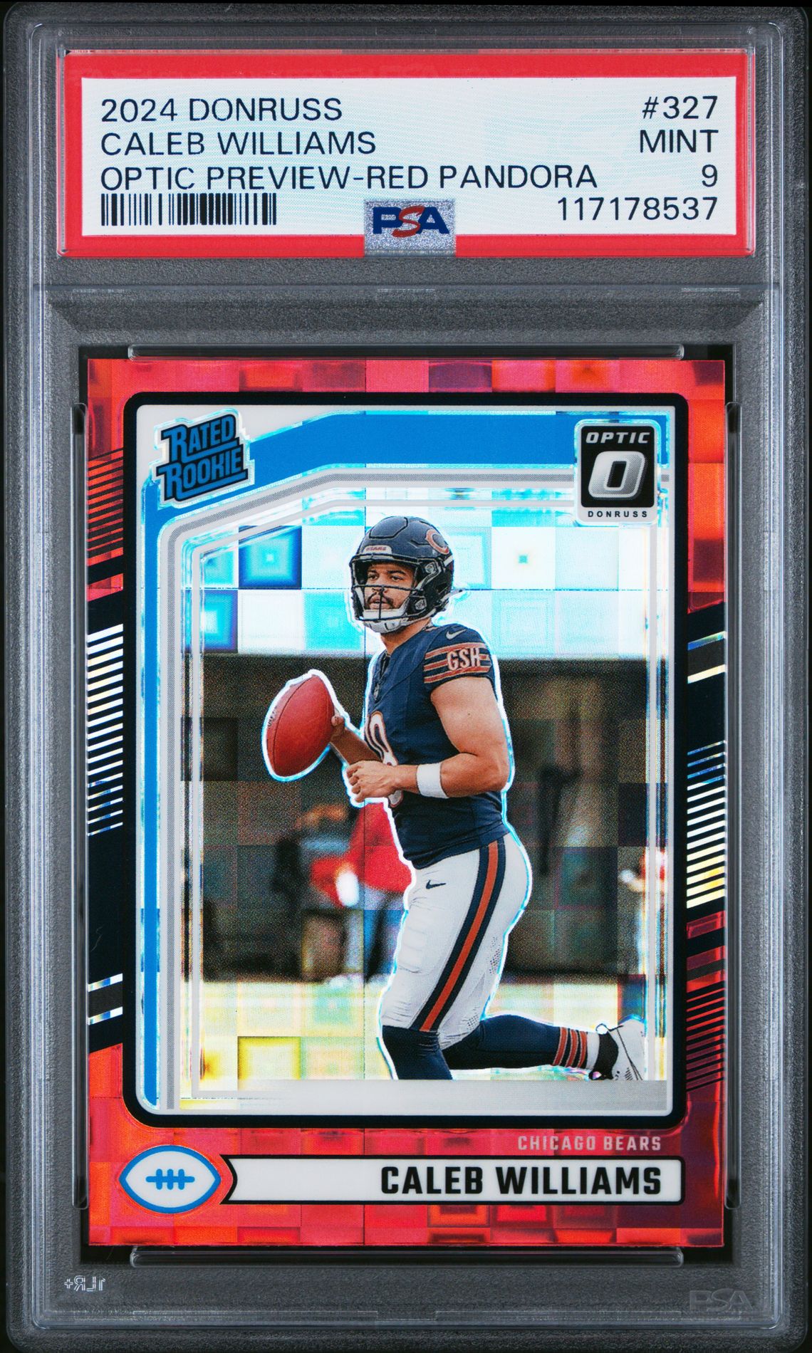 2024 Panini Donruss Caleb Williams #327 (Optic Preview-Red Pandora) Mint 9 front