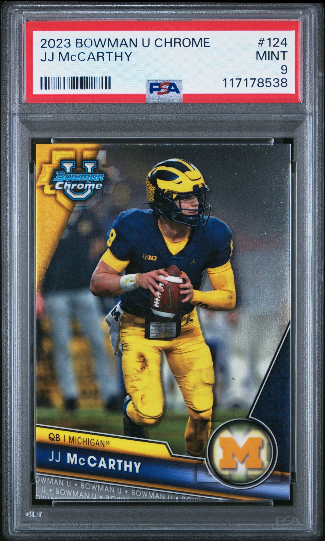 2023 Bowman University Chrome Jj Mccarthy #124 Mint 9 front