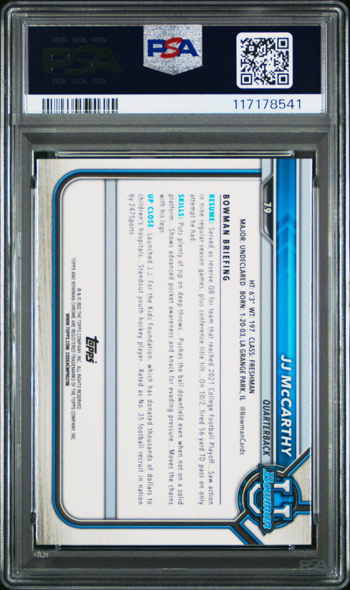 2021 Bowman University Chrome Prospects Jj Mccarthy #79 Mint 9 back