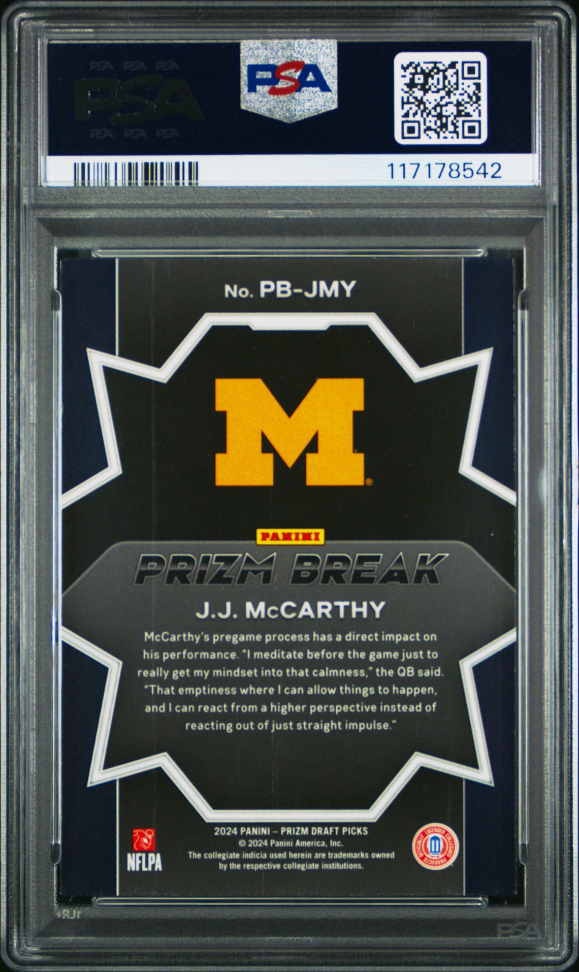 2024 Panini Prizm Draft Picks Prizm Break Jj Mccarthy #Pbjmy Gem Mt 10 back