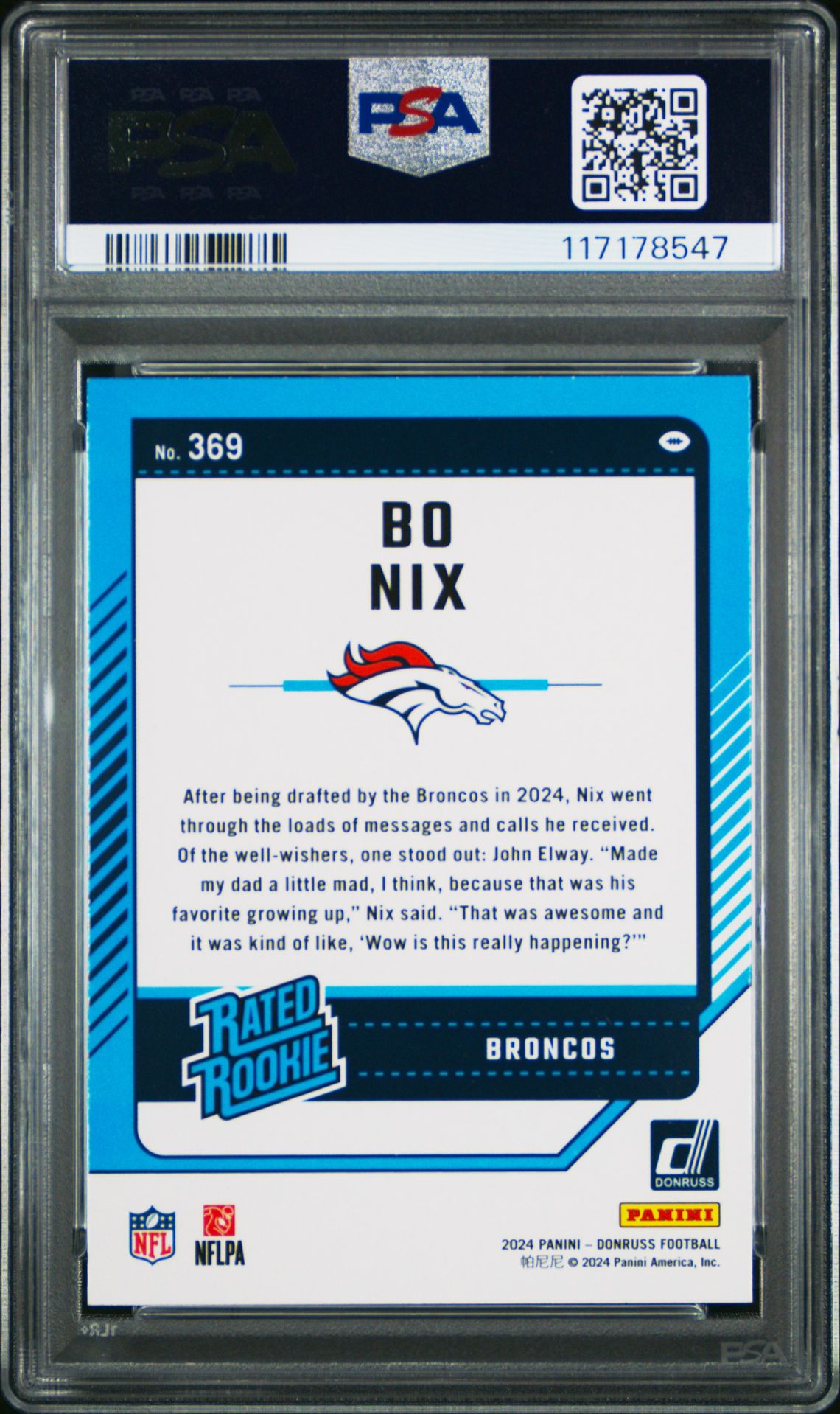 2024 Panini Donruss Bo Nix #369 Gem Mt 10 back