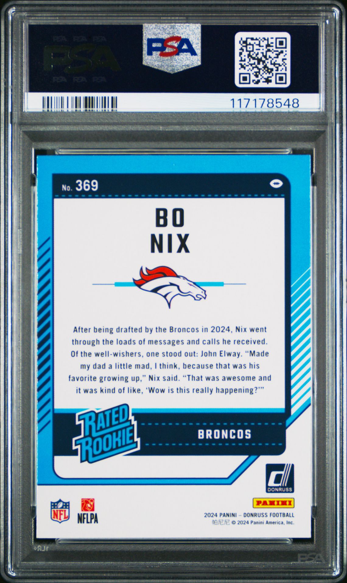2024 Panini Donruss Bo Nix #369 Gem Mt 10 back