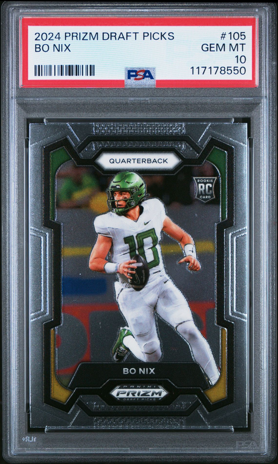 2024 Panini Prizm Draft Picks Bo Nix #105 Gem Mt 10 front