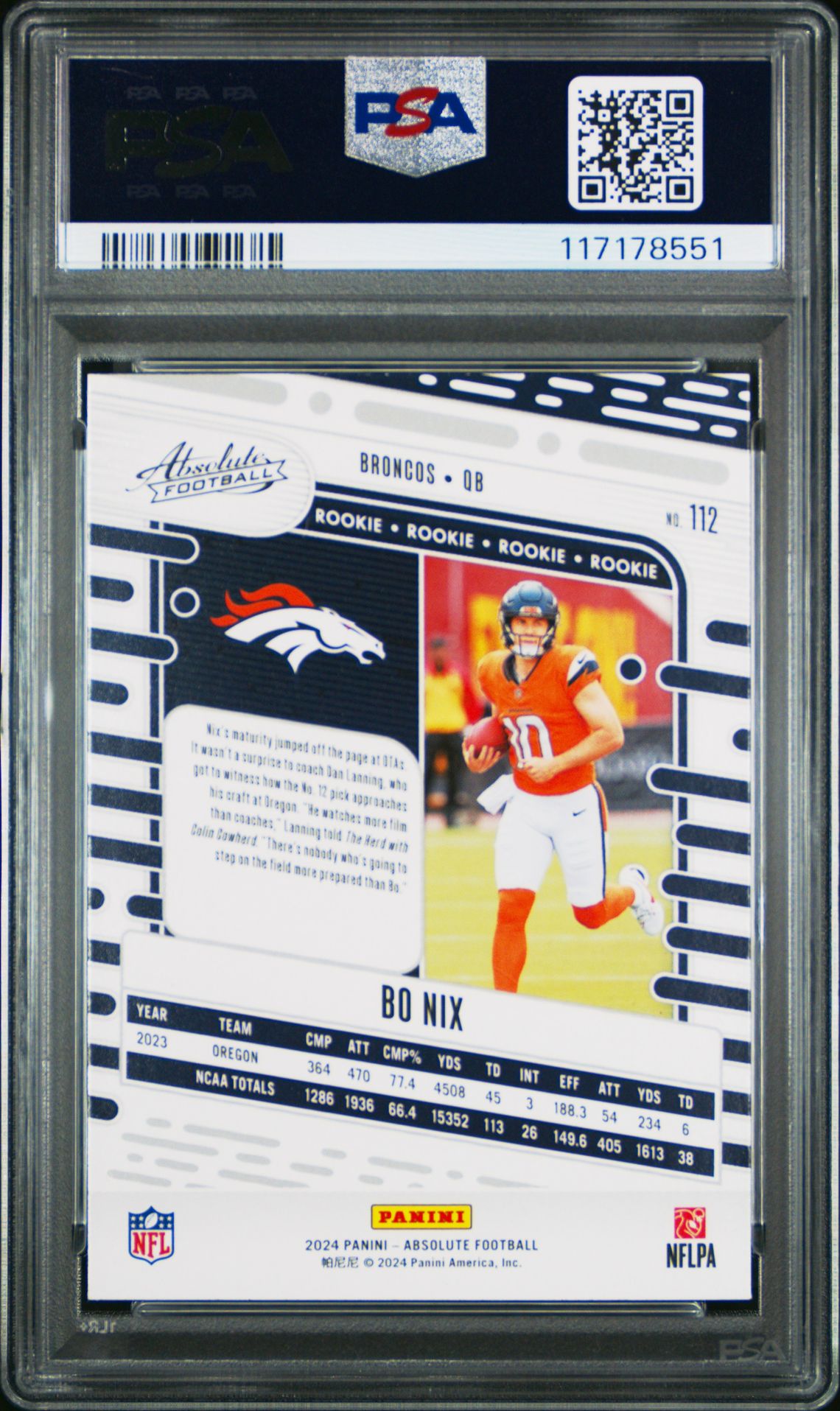 2024 Panini Absolute Bo Nix #112 Mint 9 back