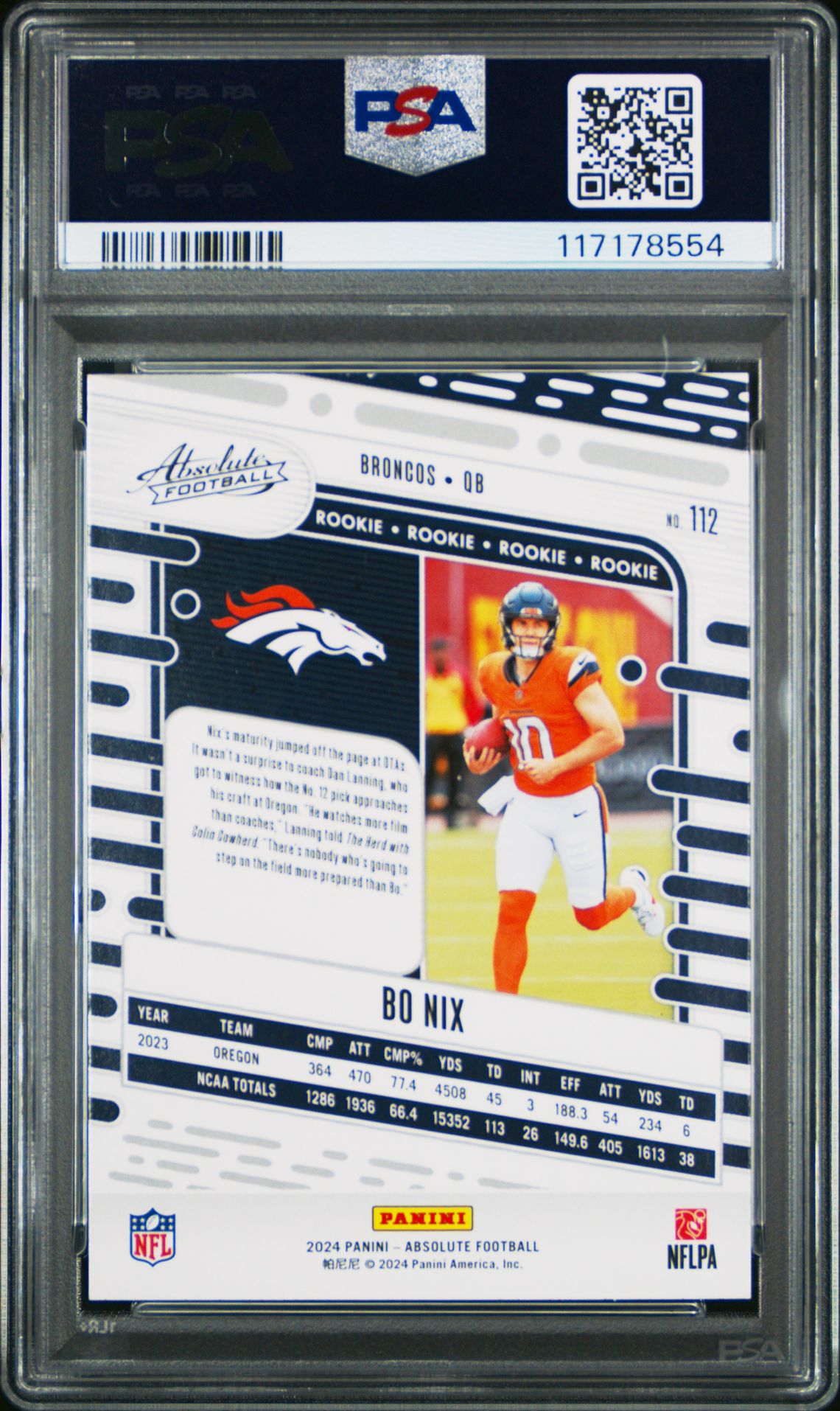 2024 Panini Absolute Bo Nix #112 Mint 9 back