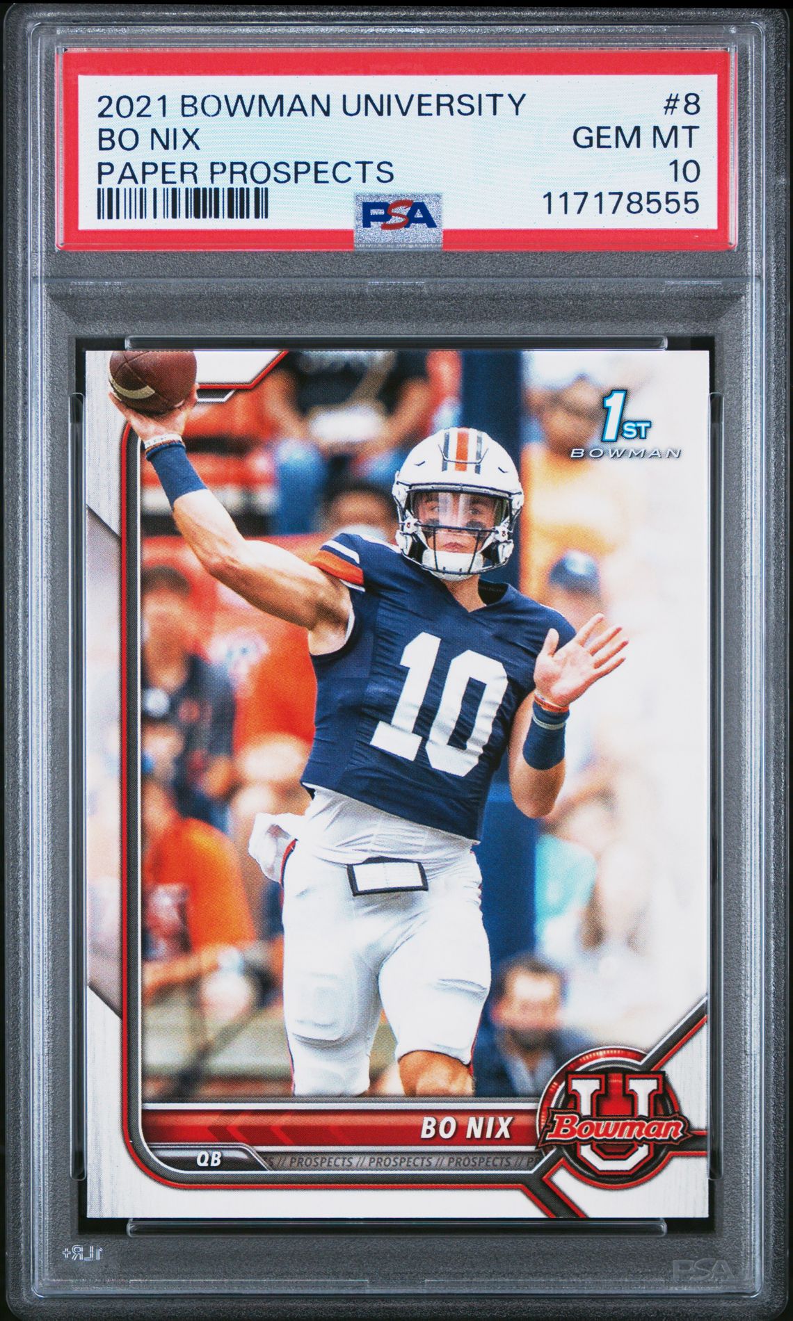 2021 Bowman University Paper Prospects Bo Nix #8 (Paper Prospects) Gem Mt 10 front