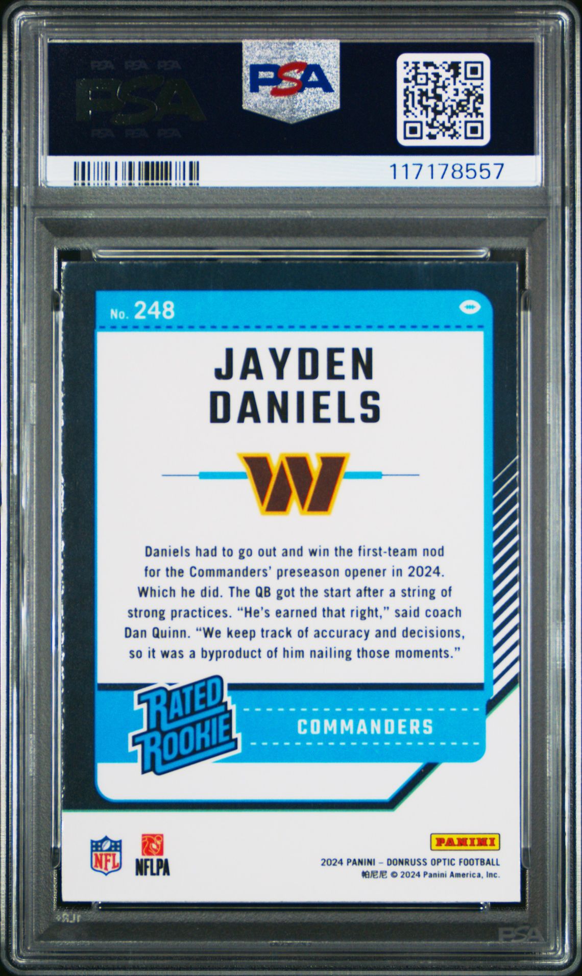 2024 Panini Donruss Optic Jayden Daniels #248 Mint 9 back