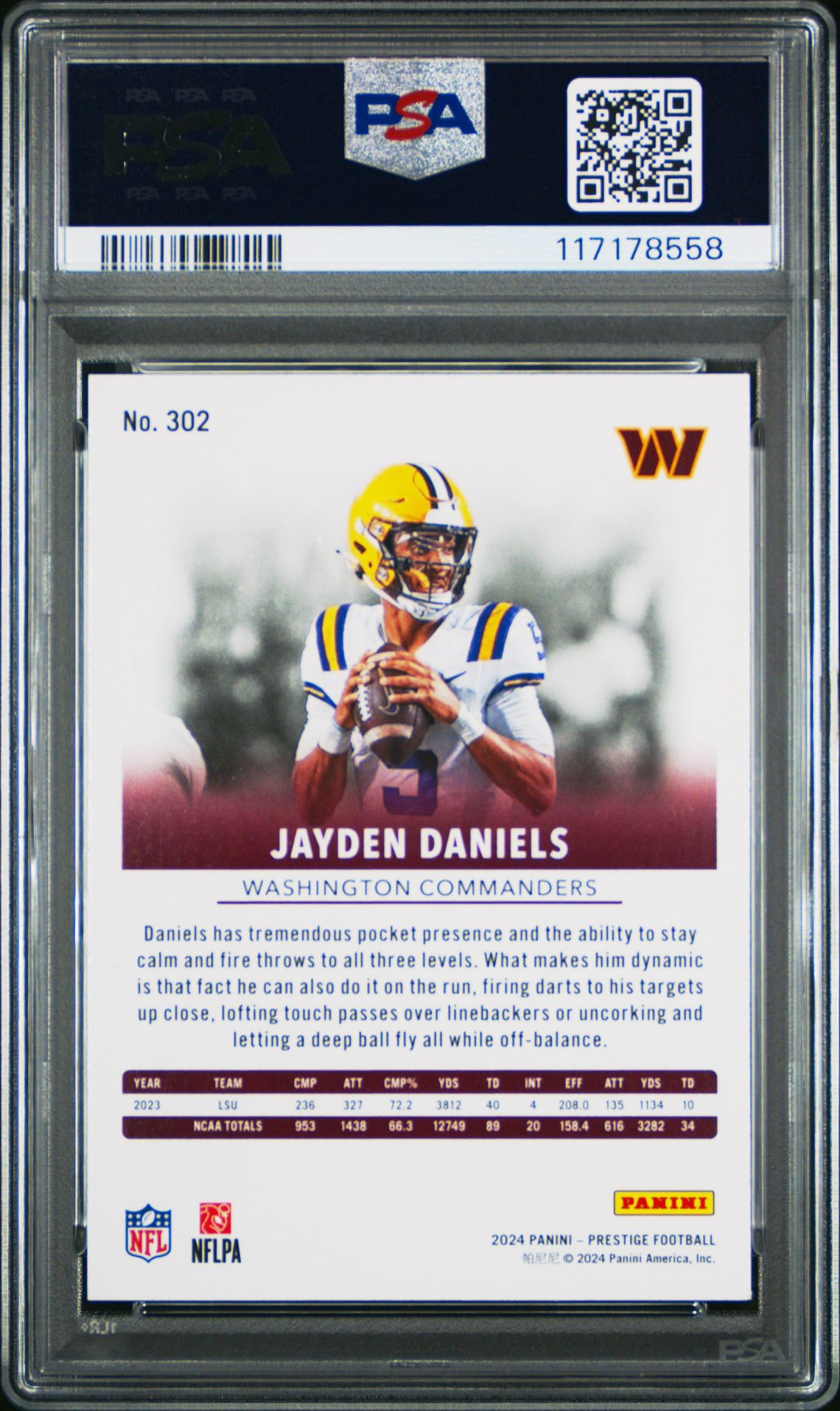 2024 Panini Prestige Jayden Daniels #302 Mint 9 back