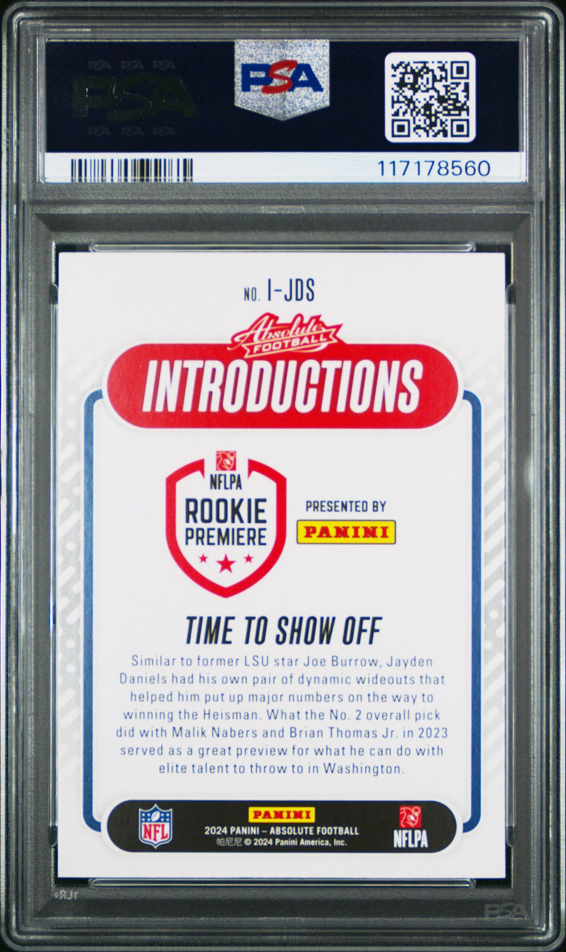 2024 Panini Absolute Introductions Jayden Daniels #Ijds Gem Mt 10 back