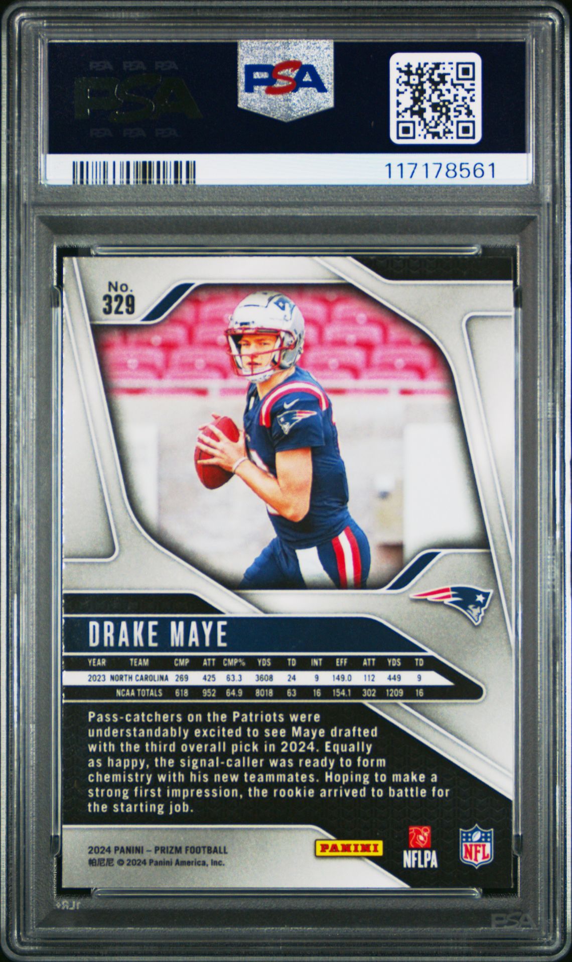 2024 Panini Prizm Drake Maye #329 Gem Mt 10 back
