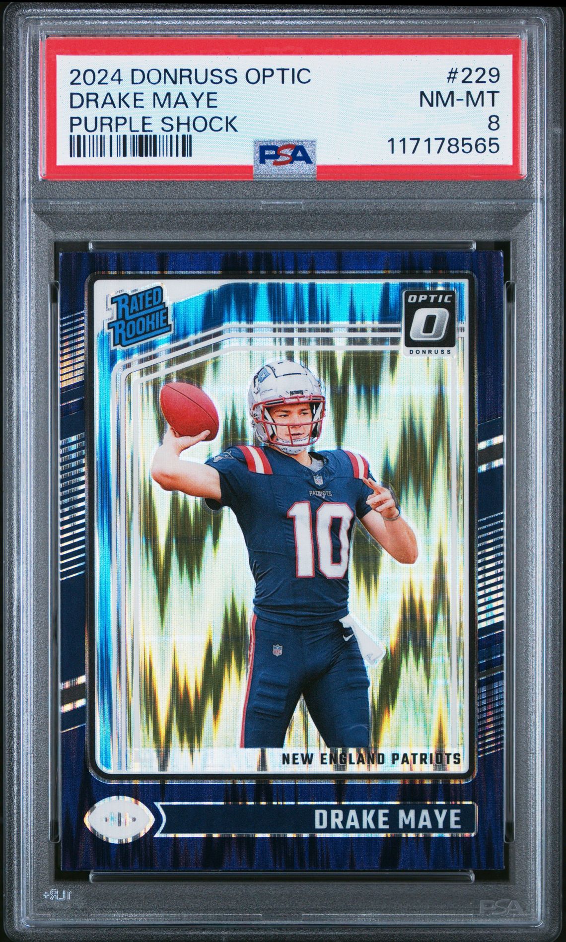 2024 Panini Donruss Optic Drake Maye #229 (Purple Shock) Nm-Mt 8 front