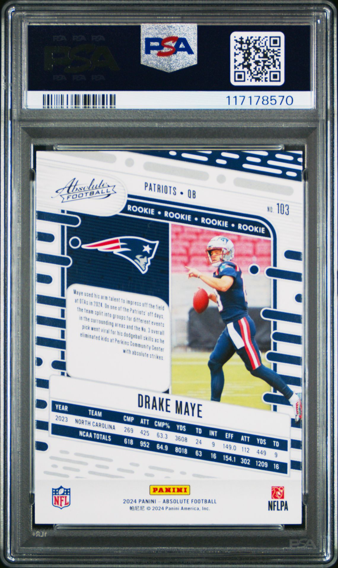 2024 Panini Absolute Drake Maye #103 Mint 9 back