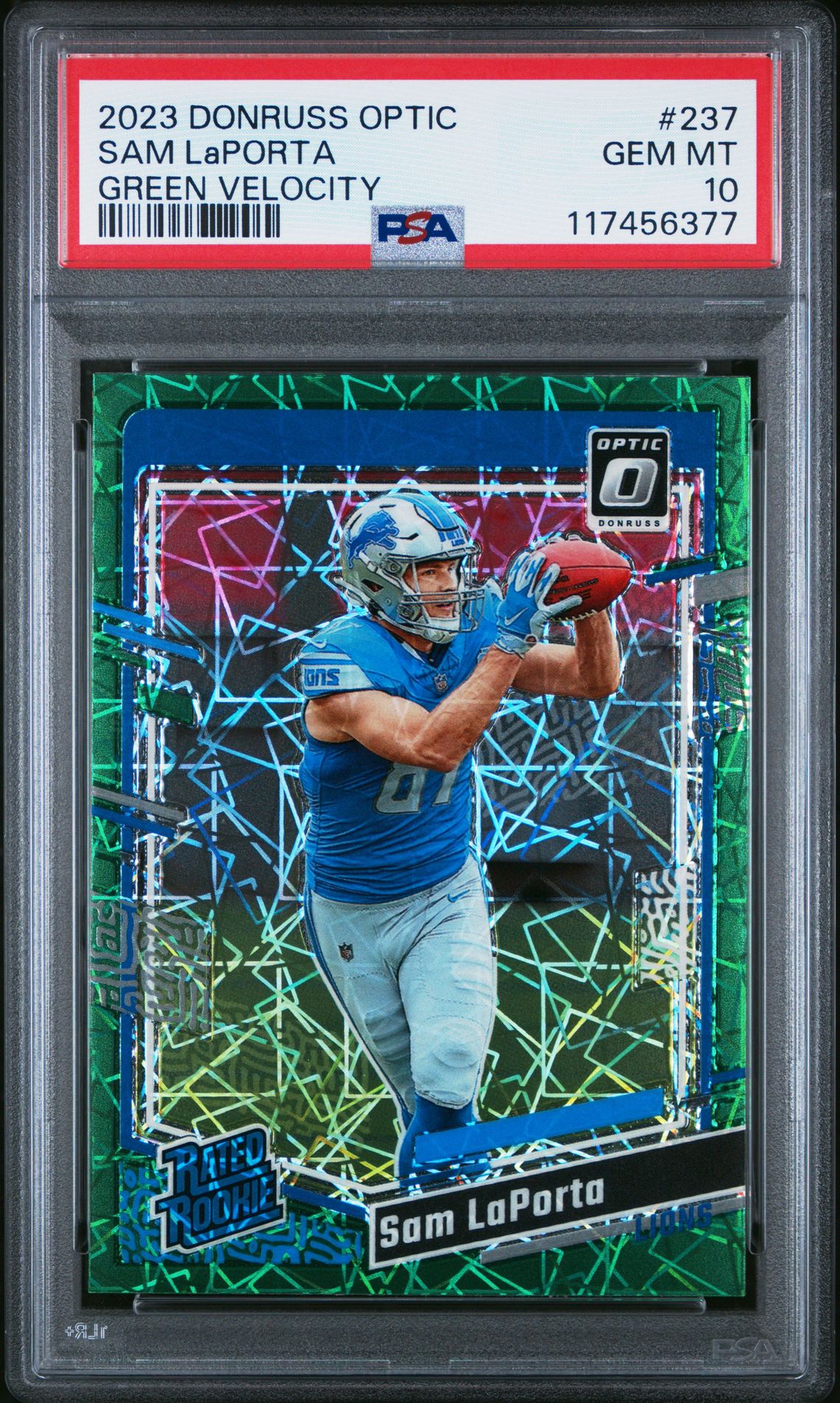 2023 Panini Donruss Optic Sam Laporta #237 (Green Velocity) Gem Mt 10 front