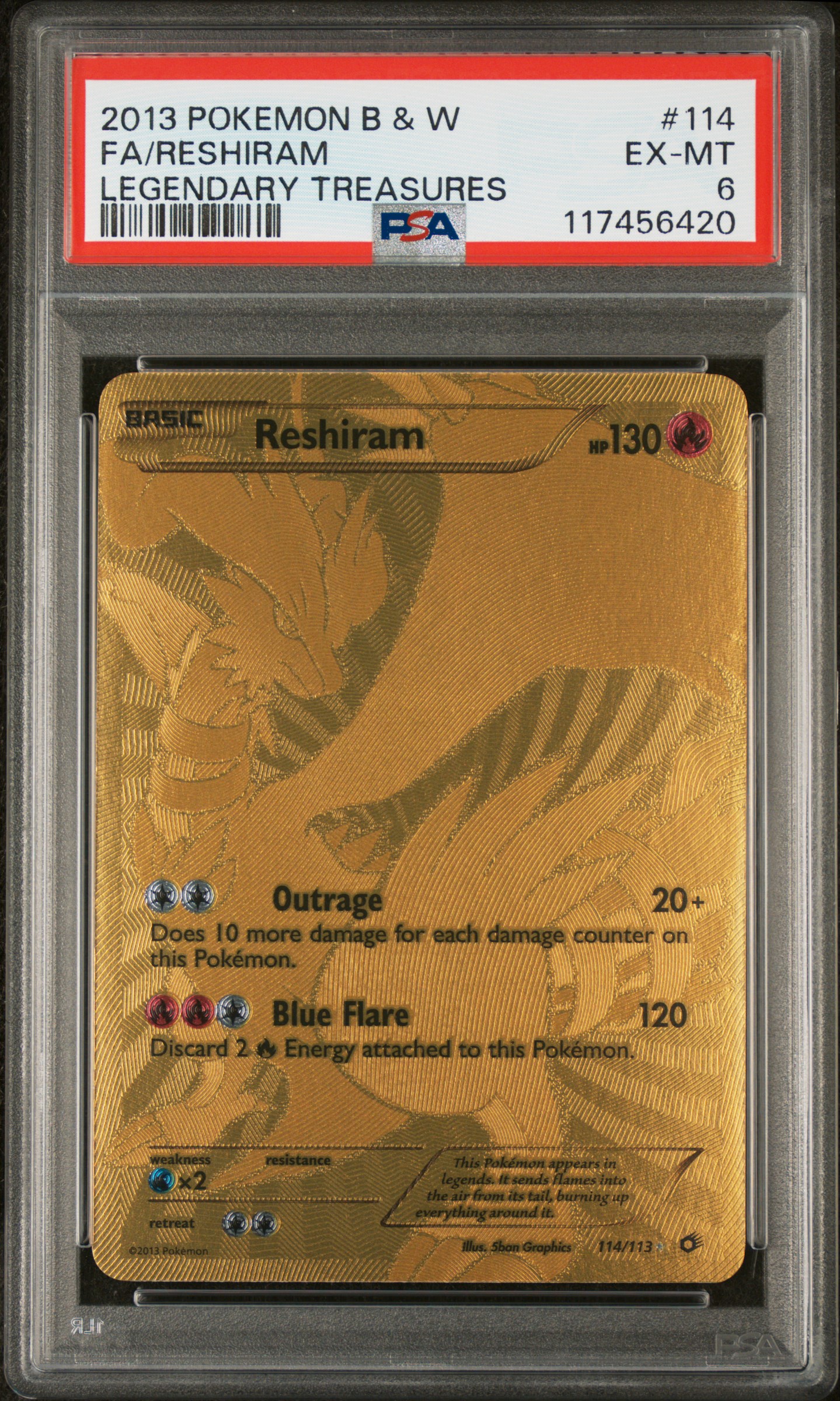 2013 #114 Full Art/Reshiram PSA 6 Black & White Legendary Treasures