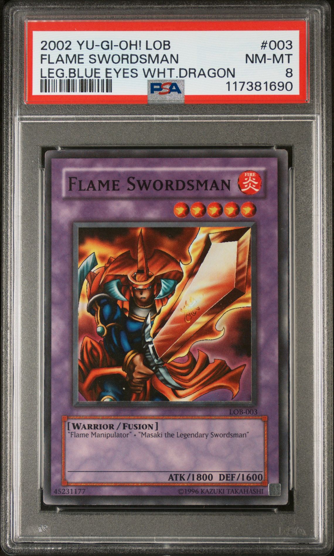 2002 Yu-Gi-Oh! YU-GI-OH! LOB-LEGEND OF BLUE EYES WHITE DRAGON LEG.BLUE EYES WHT.DRAGON #003 Flame Swordsman front