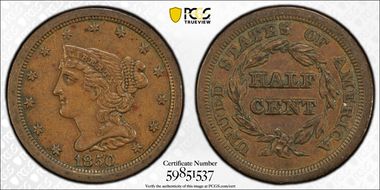 1850 1/2C AU55BN