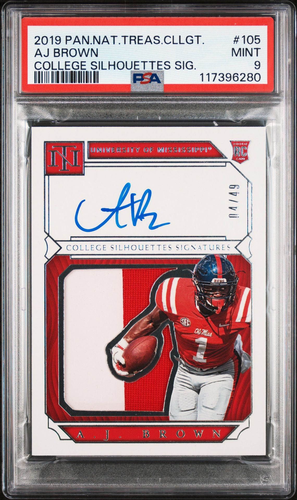 2019 Panini National Treasures Collegiate Aj Brown #105 (College Silhouettes Sig.) Mint 9 front