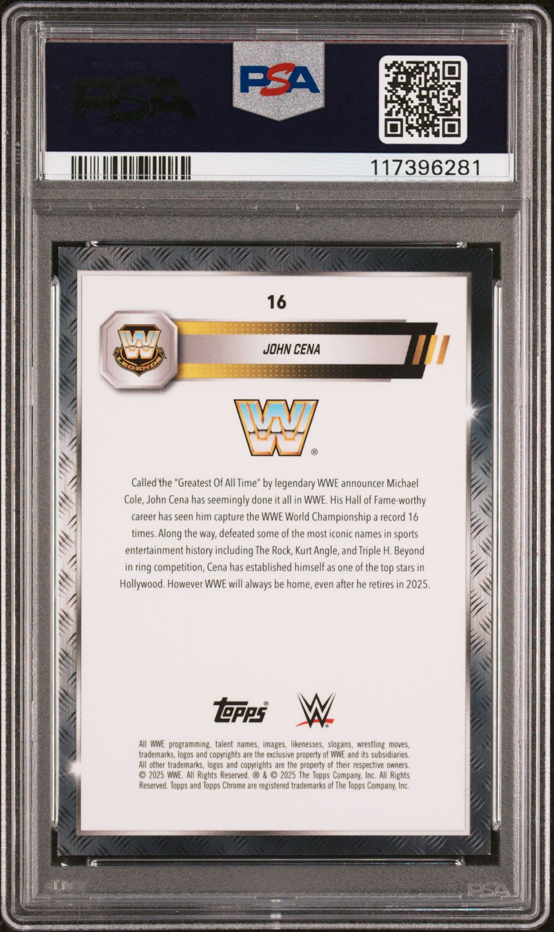 2025 Topps Chrome Wwe John Cena #16 (Gold Refractor) Mint 9 back