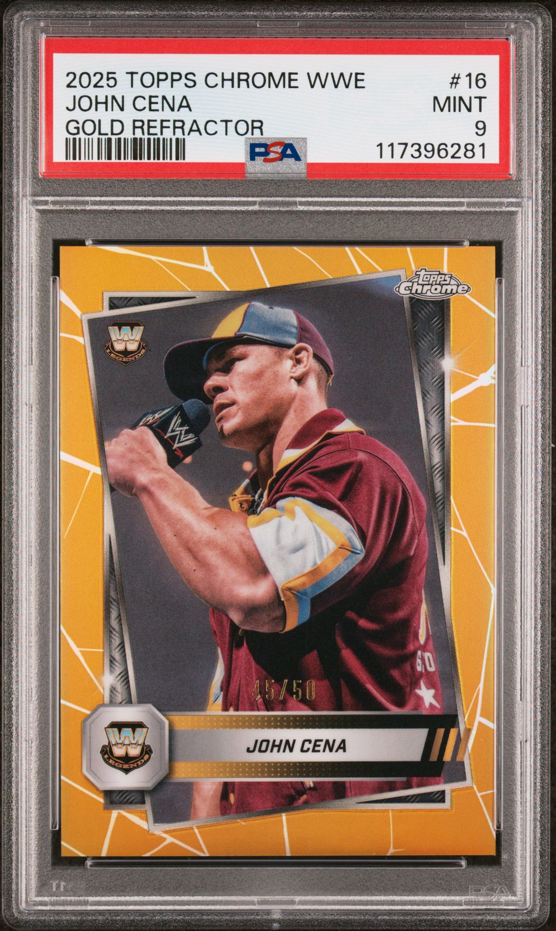 2025 Topps Chrome Wwe John Cena #16 (Gold Refractor) Mint 9 front