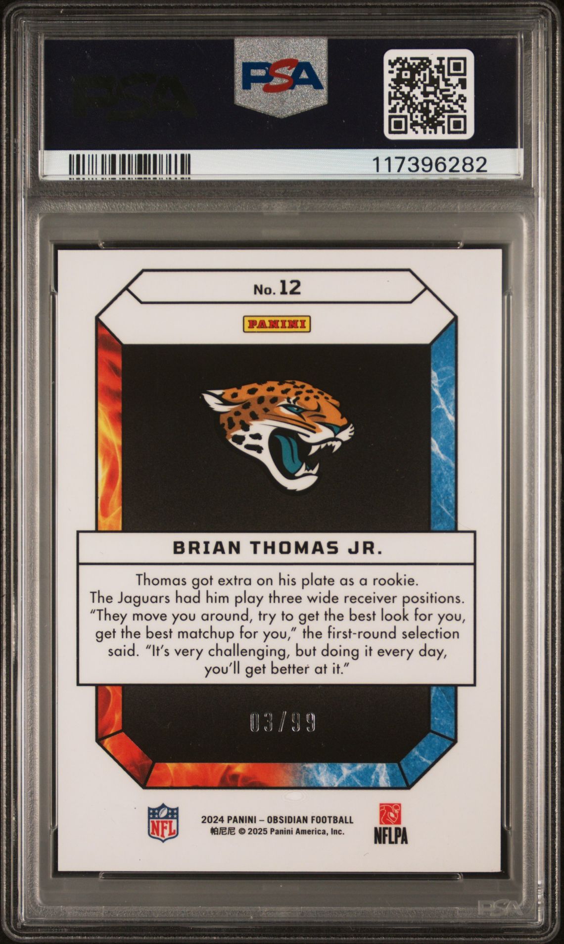 2024 Panini Obsidian Fire And Ice Brian Thomas Jr. #12 (Fire And Ice-Silver) Mint 9 back