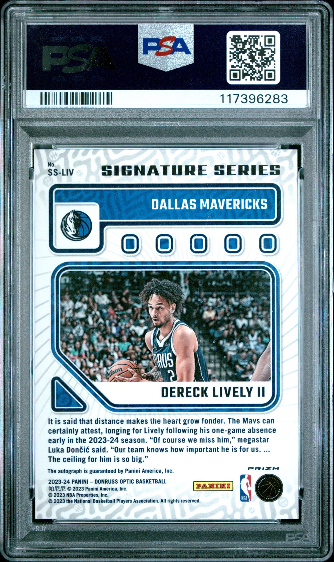 2023 Panini Donruss Optic Signature Series Dereck Lively Ii #Ssliv (Signature Series-Green) Gem Mt 10 back