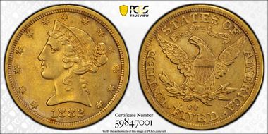 1882-CC $5 XF45