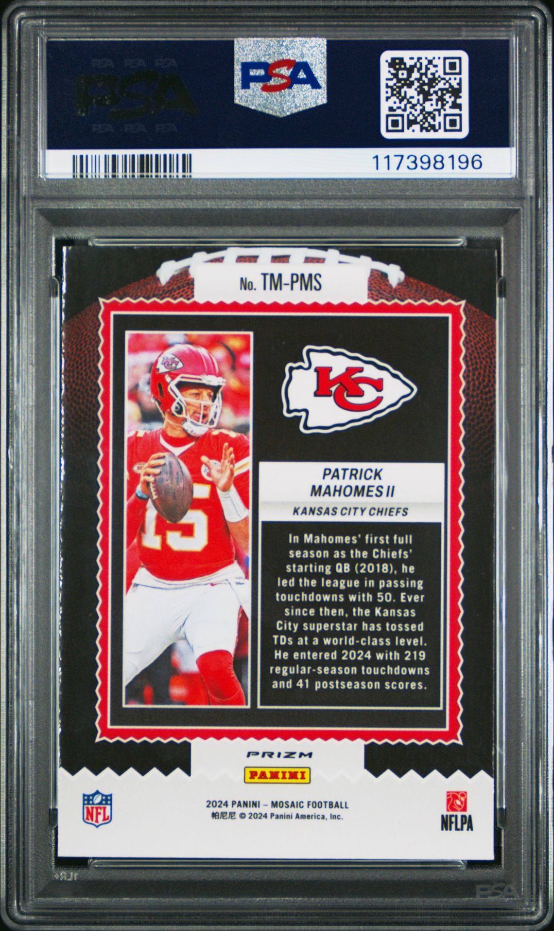 2024 Panini Mosaic Touchdown Masters Patrick Mahomes Ii #Tmpms (Touchdown Masters-Green) Gem Mt 10 back