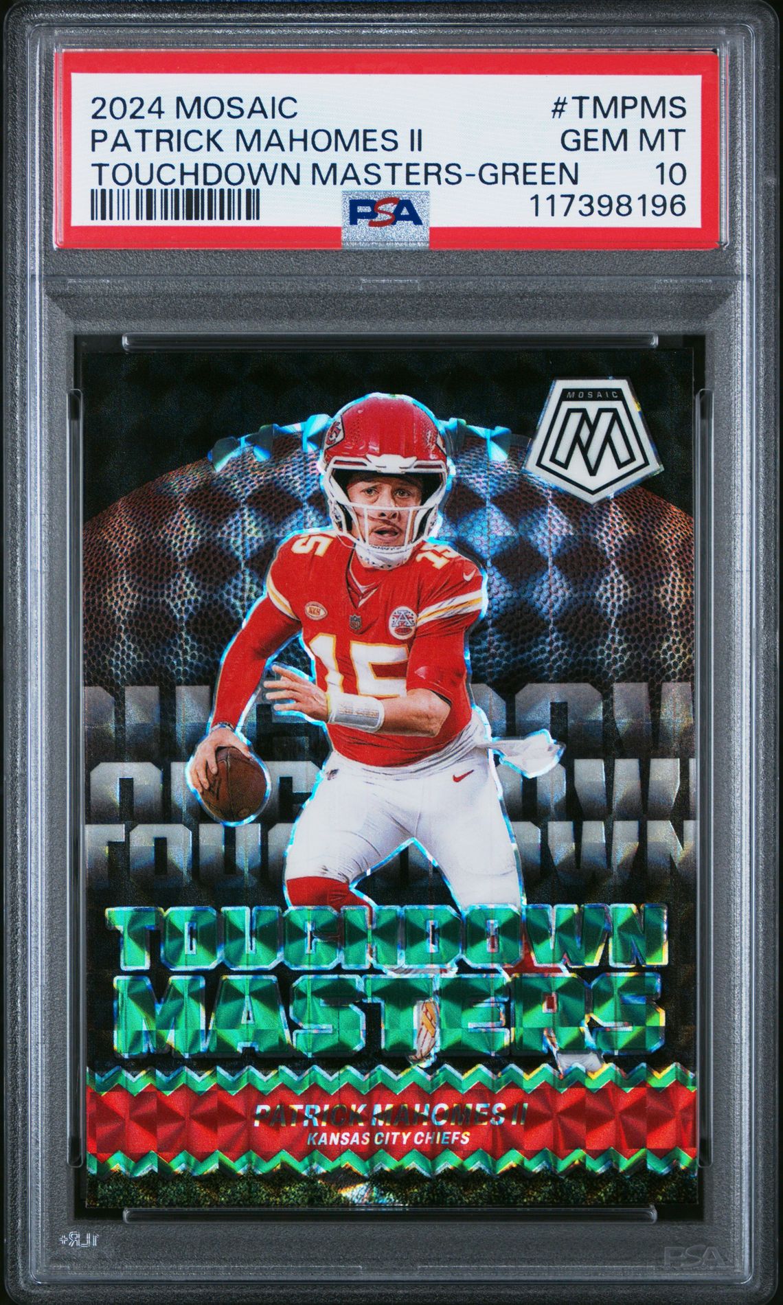2024 Panini Mosaic Touchdown Masters Patrick Mahomes Ii #Tmpms (Touchdown Masters-Green) Gem Mt 10 front