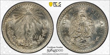 1922-M Peso KM-455  Ag MS65