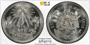 1926-M Peso KM-455  Ag MS66