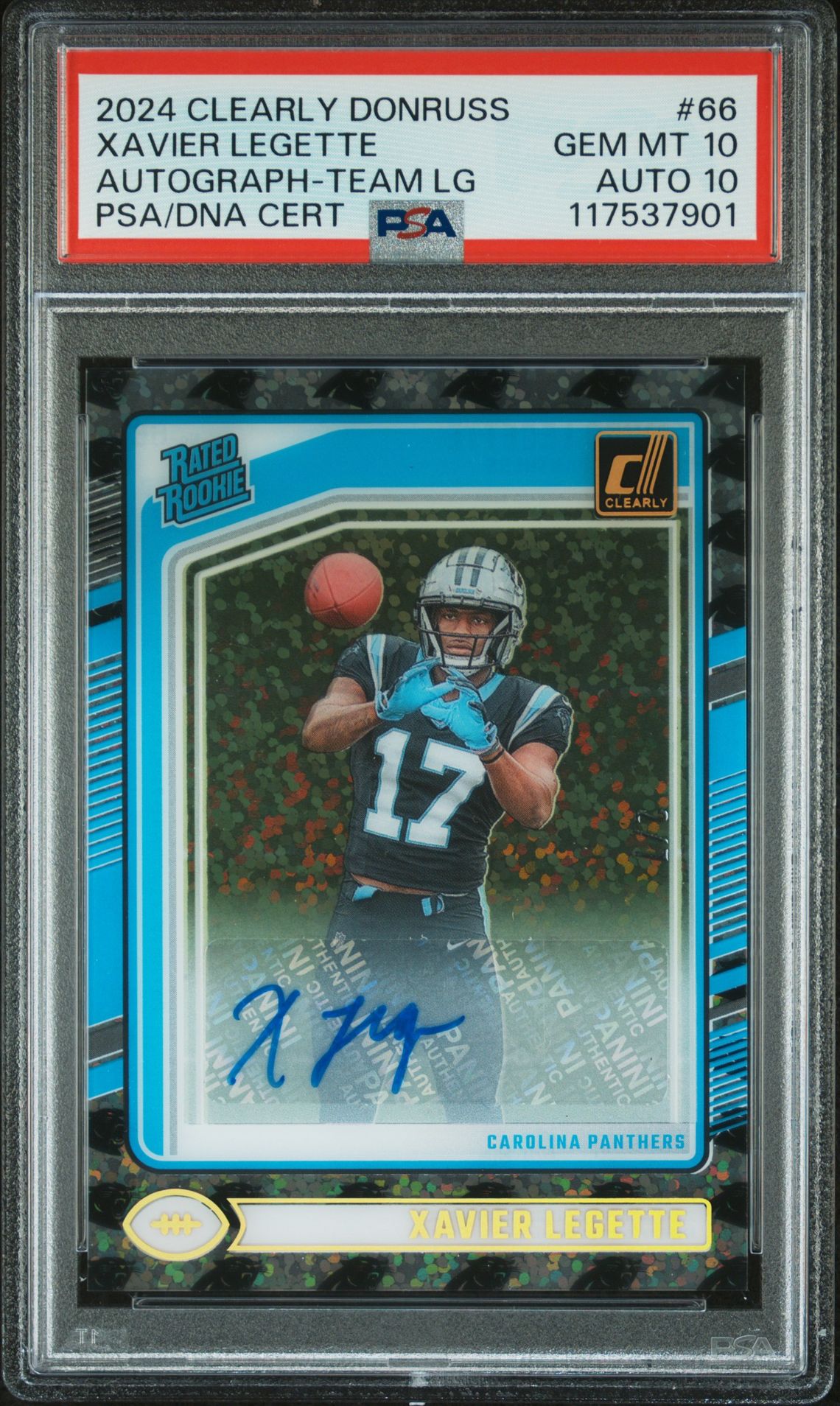 2024 Panini Clearly Donruss Xavier Legette #66 (Autograph-Team Lg) Gem Mt 10 front