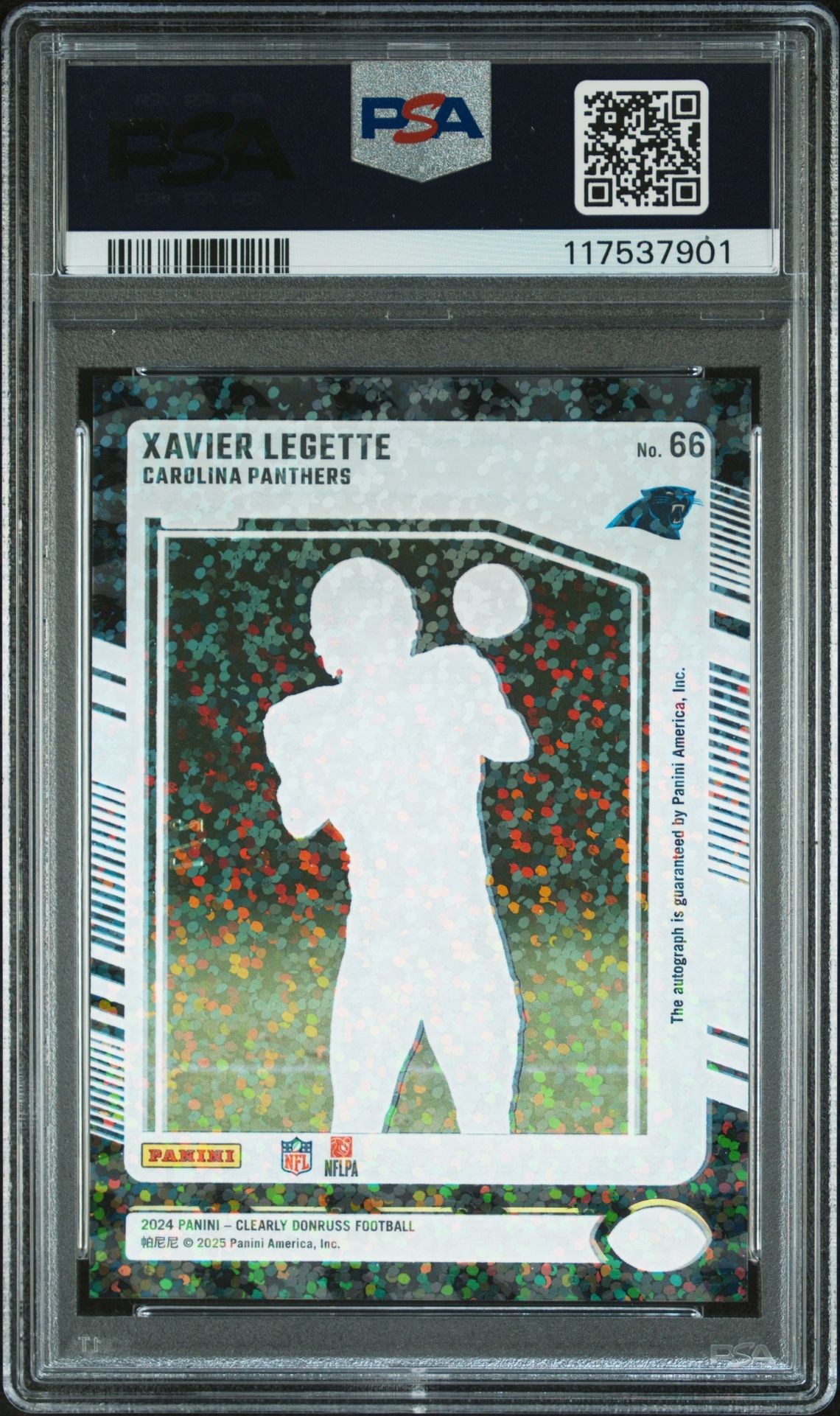 2024 Panini Clearly Donruss Xavier Legette #66 (Autograph-Team Lg) Gem Mt 10 back